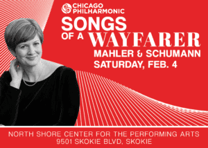 Postcard image promoting Songs of a Wayfarer on Feb. 4 at the North Shore Center for the Performing Arts in Skokie.